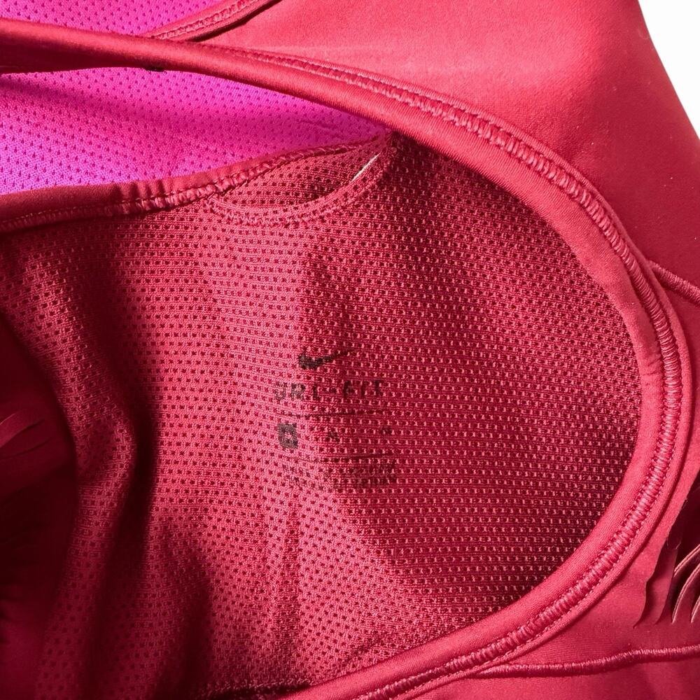 Nike Medium Motion Adapt High Support Sports Bra Maroon Red Fringe Cutout - Picture 2 of 9